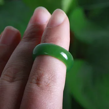 Natūrali Žalioji Hetian Jade Žiedas Kinijos Žadeitas Amuletas Mados Žavesio Papuošalai Ranka Raižyti Amatininkų Dovanas Moterims Vyrai