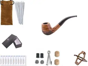 Naujas 1 Rūkymas nustatyti Medienos Rūkymas Vamzdis Ebony Tabako Vamzdis su Vamzdžio Priedai (mediniai) Vyrų Įtaisą, Dovanų dėžutėje