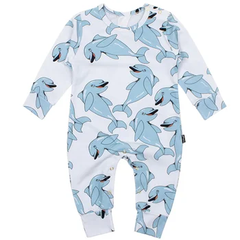 NAUJAS Kūdikiams Blue dolphin Spausdinti Medvilnę audiniai pavasario Naujagimių Berniukų, Mergaičių Drabužiai Kūdikiams, Kūdikių Drabužiai Ilgas Rankovėmis Jumpsuit