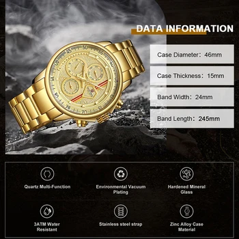 NAVIFORCE Prabangos Prekės ženklo Vyrai Sporto Žiūrėti Aukso Full Steel Kvarciniai Laikrodžiai Vyrams Data Vandeniui Karinės Laikrodis Vyras relogio masculino