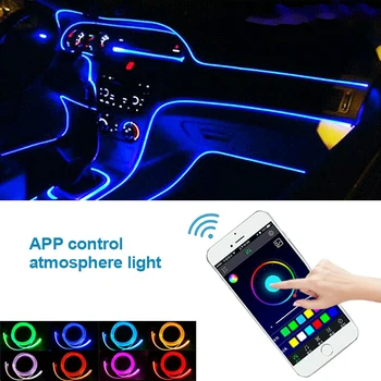 Optinio Pluošto RGB LED Automobilio Salono apšvietimo Lempa Dekoro Automobilių Atmosfera, Šviesos Juostos, Viela Liejimo Lempos IOS/Android Telefonas App Kontrolės