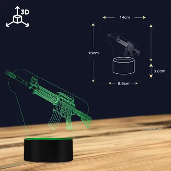 Optinė iliuzija Stalo Lempa Machine Gun Dizaino 3D Akrilo Žibintai Karinis Ginklas AK Ginklą Naktį Šviesos Dovana Ginklų Mėgėjams