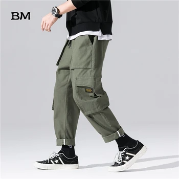 Originalaus Dizaino Japanese Style Multi-Kišenės, Tiesios Vyrų Kelnės Hip-Hop Rudens Mados Atsitiktinis Krovinių Kelnės Korėjos Stiliaus Vyrų