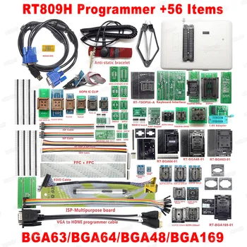 Originalus Universalūs RT809H EMMSP-Nand FLASH Programuotojas + 56 ADAPTERIAI SU BGA169 BGA48 BGA63 BGA64 Adapteriai
