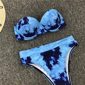 Peachtan Aukšto juosmens maudymosi kostiumėliai moterims Spausdinti bikini komplektas 