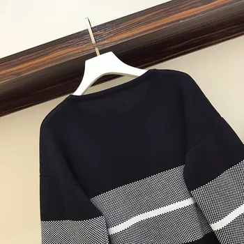 Plus size Rudenį megzti Nustatyti Moters Kostiumai dryžuotas kratinys pullover Sweater + Pieštuku Sijonas Rinkinys Moterims, Drabužiai, 2 dalių Rinkinys