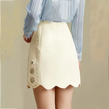 Prabangūs deimantų duobute sijonai moterų 2020 m. pavasario rudens mados elegantiškas-line baltas mini sijonas