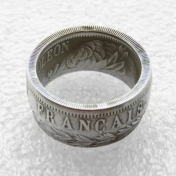 Rankų darbo Žiedas iš Prancūzijos 5Francs 1813A Sidabro Padengtą Kopijuoti Monetos Dydžio 8-16