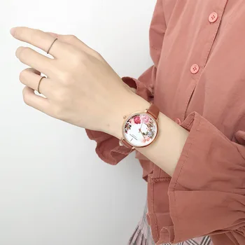 Retro Rožių Žiedų Rinkimo Dizaino Moteriški Laikrodžiai Moterų Mados Prabangių Suknelė Žiūrėti Vandeniui 2019 Atsitiktinis Moteris Kvarco Odos Laikrodis