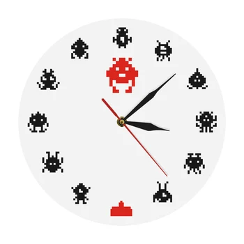 Retro Žaidimo Kosmoso Ateivių Invaziją Vaikas Kambario Sienos Laikrodį, Pixel Art Okupantas Monstras Arcade Žaidimai, Modernus Sieninis Laikrodis Žaidimų Kambaryje Sienos Menas