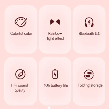 RGB Kačių Ausų Belaidės Ausinės Bluetooth 5.0 Bass Triukšmo Panaikinimo Suaugusiems Vaikams Mergina laisvų Rankų įranga Parama SD Kortelė Su Mic Dovana