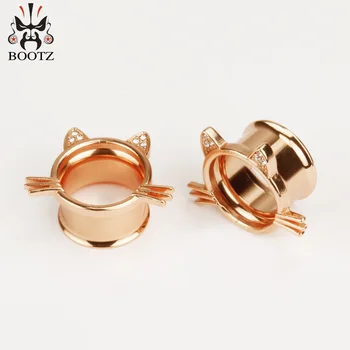Rose aukso katė stiliaus ausų auskarų vėrimo tunelių kristalų ausų kištukai nerūdijančio plieno ausies matuokliai, kūno papuošalų, sumaišykite dydžio didmeninės