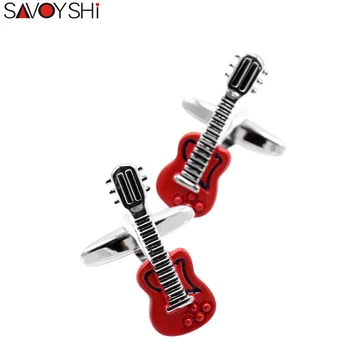 SAVOYSHI Muzikos Instrumentai Raudona Gitara Modelį, rankogalių segtukai, skirta Vyriškos Rankogalių sagos Aukštos Kokybės Marškinių Rankogalių segtukai Prekės Vyrų Papuošalai
