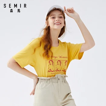 SEMIR Moterų trumpomis rankovėmis marškinėliai 2020 naujas retro mados patogi spausdinimo raundo kaklo medvilnės marškinėliai viršų moteris