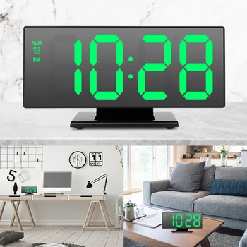 Skaitmeninis Laikrodis LED Veidrodis Elektroniniai Laikrodžiai Daugiafunkciniai Didelis LCD Ekranas Skaitmeninis Stalo Laikrodis su Temperatūra Kalendorius