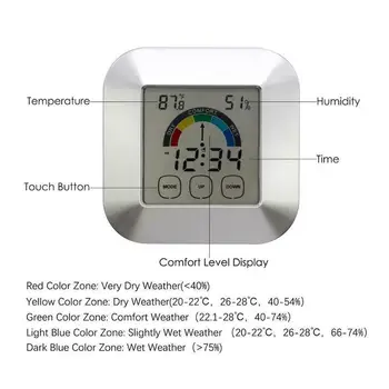 Skaitmeninis Termometras su Drėgmėmačiu Drėgmės Matuoklis Kambario Temperatūros Laikrodis Patalpų A0F7