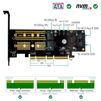 SP naujos Versijos 3 in 1 Msata ir M. 2 NGFF NVME SATA SSD su PCI-E 4X ir SATA3 Adapteris Palaiko PCIE M. 2 SSD