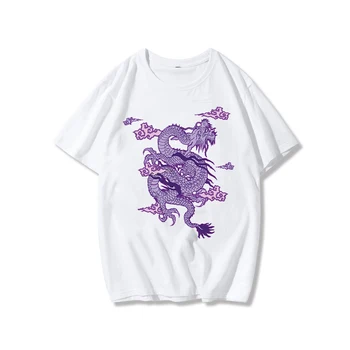 Streetwear viršūnes moteriški marškinėliai ulzzang Harajuku senovinių Kinų drakonas print T-shirt vasaros atsitiktinis moterų Estetinės mergina marškinėliai