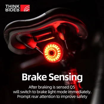 ThinkRider Dviračių užpakalinis žibintas Dviračių Smart Auto Stabdžių Šviesos Jutimo IPx6 Vandeniui LED Įkrovimo Dviračio Galinis Žibintas
