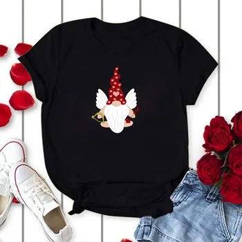 Valentino Dieną Talismanas Gnome Print T Shirt Moterims, Plius Dydis S-5xl Negabaritinių Moteris Tshirts Viršūnes Atsitiktinis Derliaus Pora Drabužiai