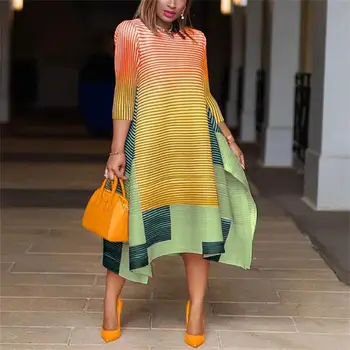 Vasaros dryžuotas Nesimetriškas midi suknelė atsitiktinis afrikos stiliaus trumpomis rankovėmis mados suknelės drabužius, plius dydis biuro šalis vestiods
