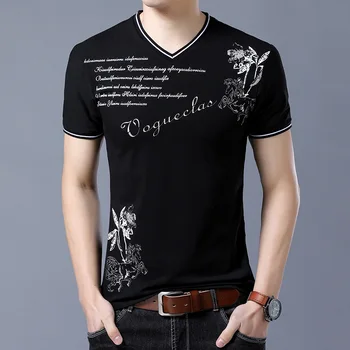 Vasaros nauja, t-Shirt vyrai medvilnės, trumpomis rankovėmis, Atsitiktinis vyras V Kaklo Spaudinių viršūnes tees