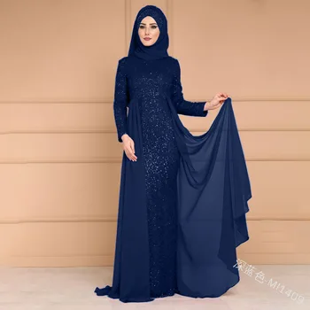 WEPBEL Visą Rankovės Vasaros Abaja Musulmonų Moterims, Elegantiška Suknelė Nėriniais, Blizgučiais Mados arabų Islamo Ponios Suknelės (nr. hijab)