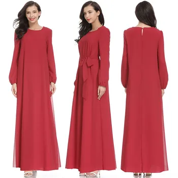 Womail Musulmonų suknelė Moterims Kaftan Islamo Abaja ilgomis Rankovėmis Aukštos Juosmens Šifono, Elegantiškas Musulmonų Šalis Dubai Maxi suknelė 2019 A9