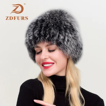 ZDFURS*Moterų Žiemos Gamtos Nekilnojamojo Lapės Kailio Kepurę Elastinga Šiltas minkštutis Originali Lapės Kailio Kepurė Kokybės Nekilnojamojo Fox Fur Bombonešis Skrybėlės
