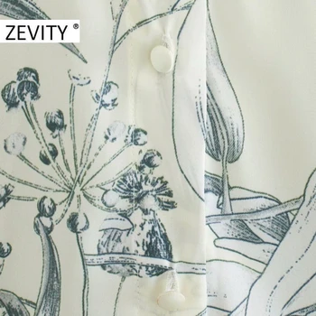 ZEVITY moterų mados rašalo gėlių lapų spausdinimo atsitiktinis smock palaidinė marškinėliai moterims ilgomis rankovėmis verslo chic 