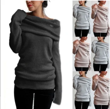 ZOGAA Moterys, Ponios Megztinis ilgomis Rankovėmis Krūva Apykaklę Off Peties Plonas Kietas megztiniai moterims, 6 spalvų helovinas džemperis moterims