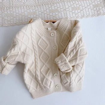 Žiemą vaikams, kūdikių mergaitės berniukai rudenį, žiemą visą rankovės kietasis megzti outwear kailis bamblys vaikų Mergaičių cardigan megztinis