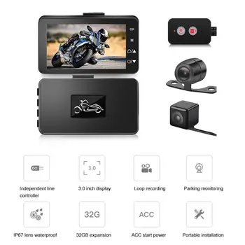 1080P HD Motociklo DVR Kamera Plataus Kampo Motorinių Brūkšnys Cam Vandeniui Naktinio Matymo Vairavimo Diktofonas Priekiniai Galiniai Diktofonas, Fotoaparatas