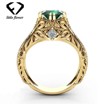 14K Aukso jewelryDiamond Smaragdas Žiedas Papuošalai Ornamentu Etoile Anillos diamond Bizuteria Moterų Jade 14 KARATŲ Akmuo Smaragdas Žiedas