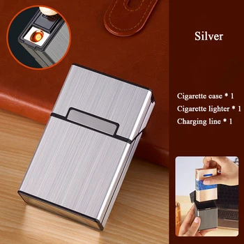 2 1 Cigarete Atveju Lengvesni Metalo Cigarečių Dėžutė USB Įkrovimą, žiebtuvėliai Vėjo Vandeniui Geriausių Dovanų Dalykėlių Vyras