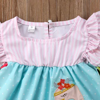 2018 Nauja Vaikiška Kūdikių Mergaičių Saldūs Vasaros Suknelė Flamingo Spalvinga Kutas Rankovių Sundress Dryžuotas Kratinys Suknelė 1-6Y