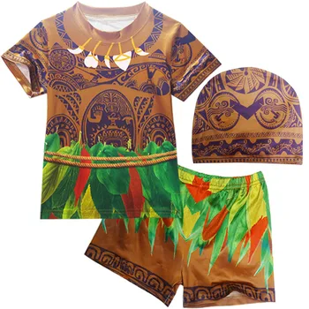 2018 skraiste filė Berniukų Plaukimo T-marškinėliai, šortai, dangteliu rinkinys, Vaikams berniukas Moana Maui šortai Vaiana drabužiai, maudymosi kostiumėlį Vaikai plaukti lagaminai