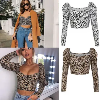2019 Mados Moterų Marškinėliai SEKSUALI leopardas spausdinti U Kaklo Marškinėliai Topai Šalis