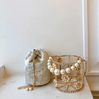 2019 naujas moterų maišas korėjos perlų rankų darbo gėlių kalnų krištolas motina narvą, maišą grynųjų raudonosios rankos kaušas petį krepšys