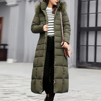 2020 M. Naujas Stiliaus Madinga Kailio Moterų Žiemos Striukė Medvilnės Paminkštintas Šiltas Maxi Puffer Coat Lady Ilgi Paltai Parko Femme Striukė