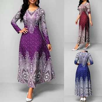 2020 Mados Musulmonų Suknelė Moterims Dubajus Abaja Spausdinti Suknelė 5XL Ponios Islamo Drabužius Maroko Kaftan Ilgas, Maxi Plus Size