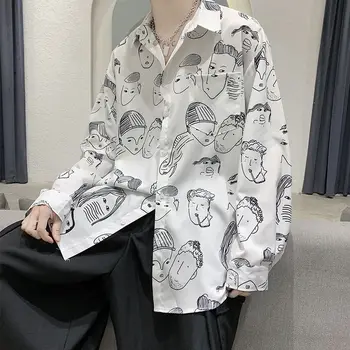 2020 Vyrų korėjos Stiliaus Madingi ilgomis rankovėmis Gėlių Havajų Marškinėliai Camisa Masculina Streetwear Mens Mados Spausdinti Marškinėliai M-2XL