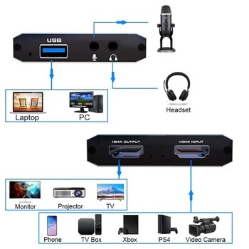 4K Vaizdo įrašymo Plokštę USB3.0 HDMI suderinamus Video Grabber Įrašyti Langelį PS4 Žaidimas, DVD Vaizdo Kameros Įrašymo Live Transliacijos