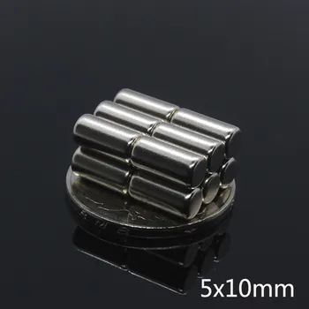 50pcs 5x10 Mažas Apvalus Cilindras Stiprus NdFeB Neodimio Diskų Magnetams, Dia 5mm x 10mm N35 Super stipria Retų Žemės NdFeB Magnetas