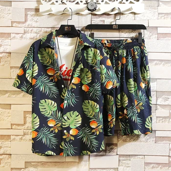 5XLmen Hawai tracksuit drabužių nustatyti vasaros Mados Gėlių marškinėliai vyrų slim fit atsitiktinis marškinėliai vyrams medvilnės trumpomis rankovėmis marškiniai sportwaer