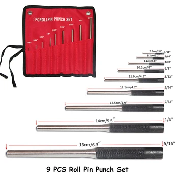 9Pcs Profesinės Roll Pin Punch Nustatyti Ginklą Varžtas Sugauti suristi Atveju Įrankių Rinkinys su Dukart Susidūrė su Minkštos Gumos Plaktuku Plaktuku RL37-0096