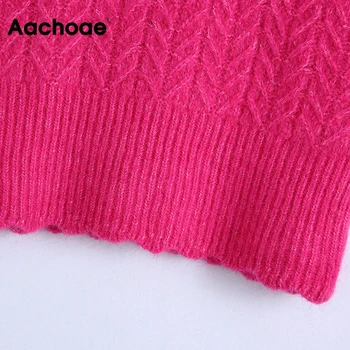 Aachoae Atsitiktinis Namų Stilius Kietas Moterų Megztinis Liemenė O Kaklo Ponios Megzti Rankovių Viršūnes Twist Megztinis Megztinis Chaleco Mujer