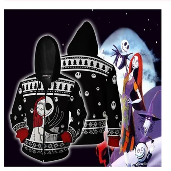 Anime Hoodie Moterų, Vyrų Košmaras Prieš Kalėdas Jack Skellington Striukė Palaidinukė Kailis Sally Veido Helovyno Cosplay Kostiumas