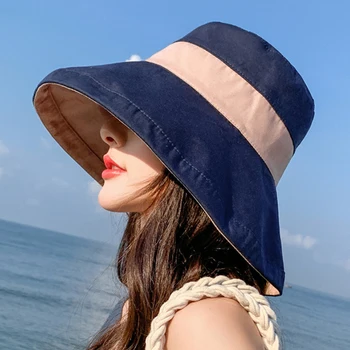 Anti-UV Platus Kraštų Saulės Kepurės Moterims Atostogų Vasarą Panama, Sulankstomas Grįžtamasis Kibiro Kepurę Plačiu Kraštų korėjos Beach Sun Skrybėlę