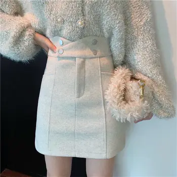 Aukštos juosmens-line žiemos vilnonis sijonas moterų 2020 m. rudens derliaus mini trumpais sijonais ponios darbo sijonas harajuku faldas mujer